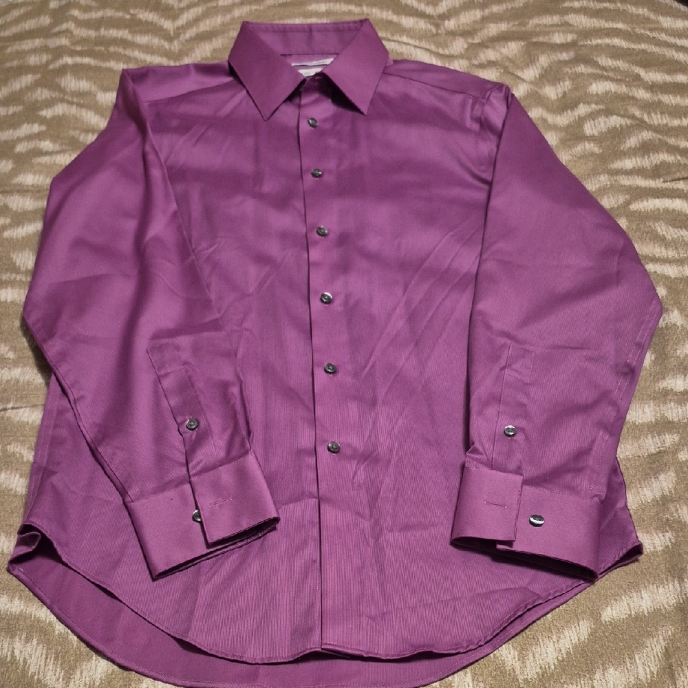 Men's Purple Dress Shirt - Slim Fit Button-Down Size 15 32/33